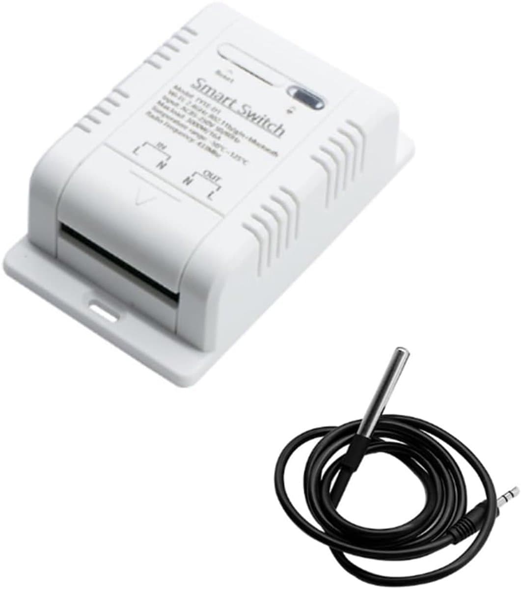 Slimme Temperatuur Sensor - Vochtigheidsschakelaar Thermostaat - Energie Monitoring - Waterdichte Sonde - 16A Relais - Wit — afbeelding 1