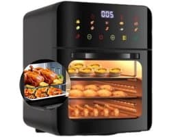 Airfryer met 3 Kookplaten - Mini Oven Heteluchtfriteuse - Gezond Koken - Intelligente Spraakbesturing - 25 Liter - Zwart