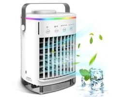 Mobiele airco zonder Slang & Afvoer- 3-in-1 - 4 Snelheden - Mini Ventilateur - Draagbare Aircooler - LED Verlichting- Aircoventilatoren - Voor Slaapkamer & Woonkamer - Wit