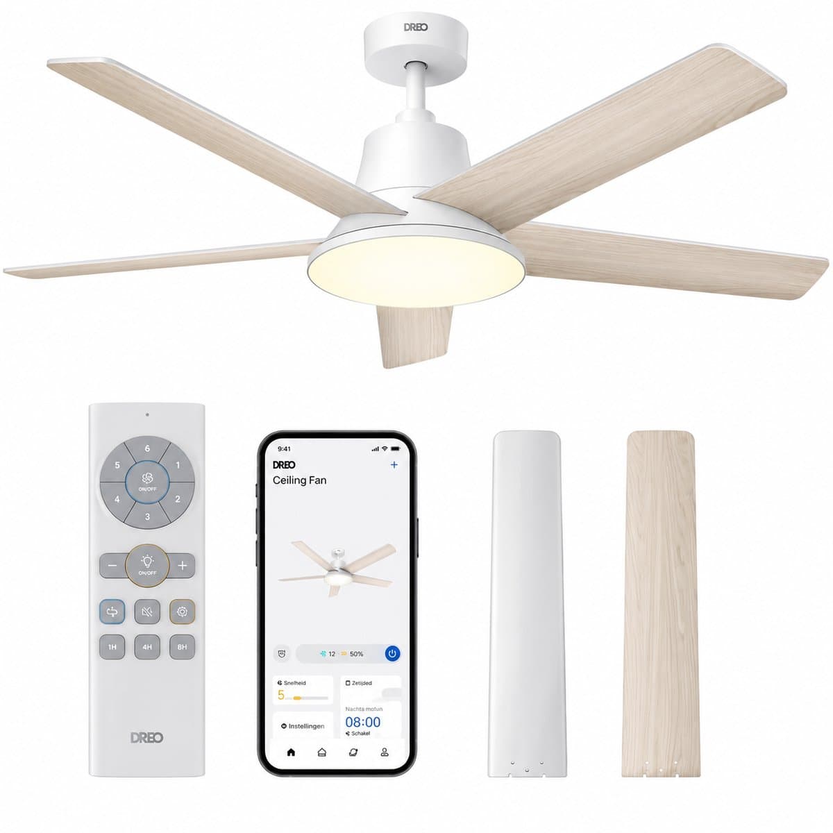 Plafondventilator met LED stil en slim - app bediening - dimbaar - 12 snelheden - afstandsbediening - 132 cm — afbeelding 1