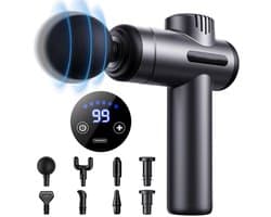SnelShoppen - Mini-massagepistool met 99 snelheden, 8 massagekoppen, LCD-touchscreen, USB-C-opladen, ideaal voor spierpercussiemassage, ontspanning, s