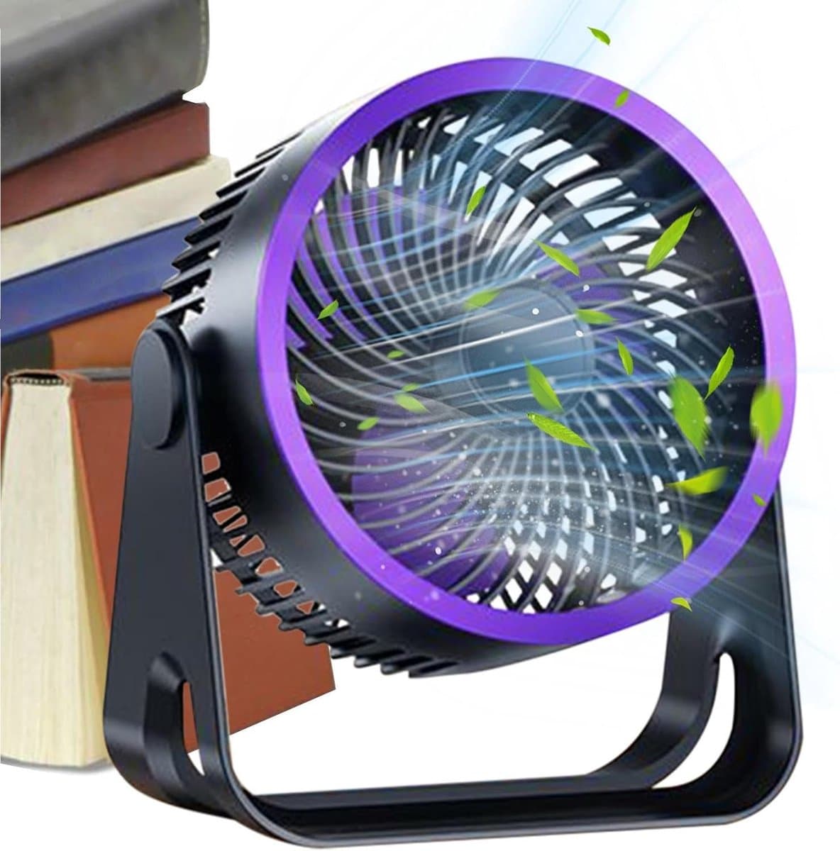 Kleine USB Ventilator - Draagbare Fan - Persoonlijke Koeling - 360 Graden Verstelbaar - 16.9x18.9x9.3cm - Paars Zwart — afbeelding 1