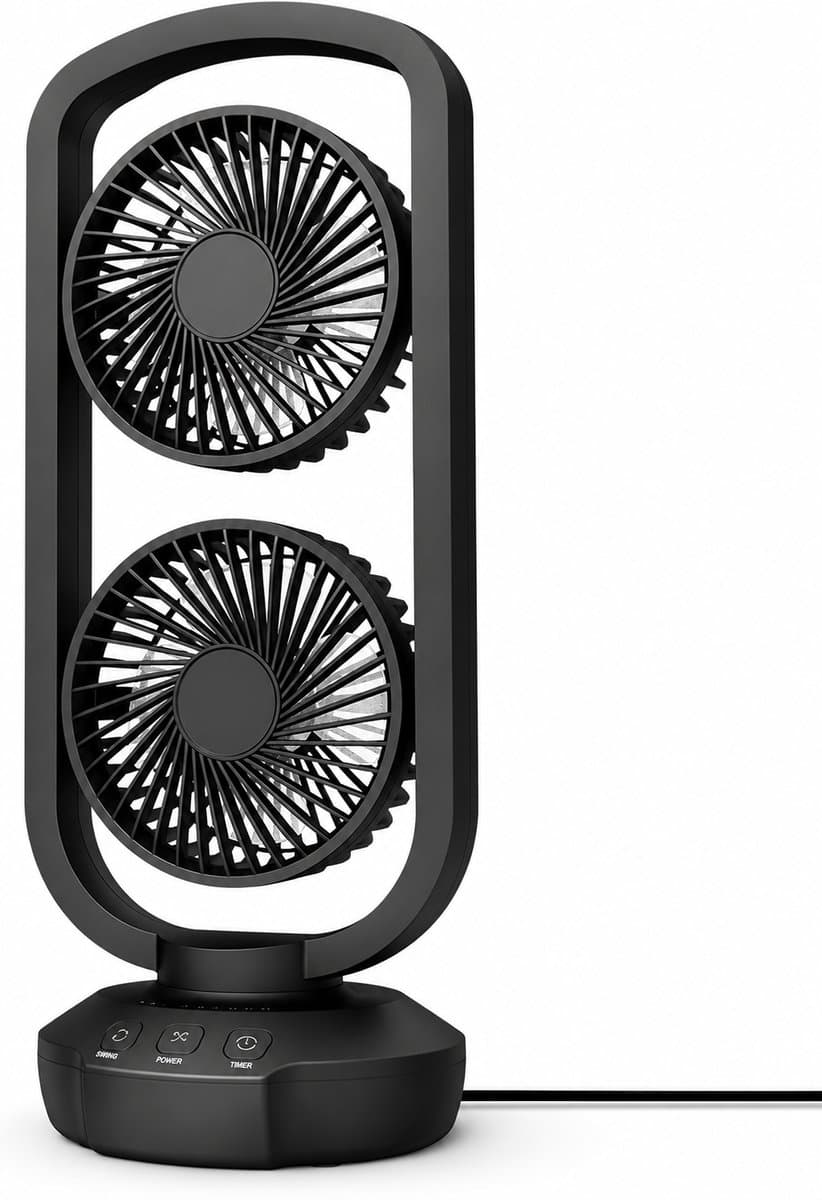 Tafelventilator 40 cm – 105° Oscillatie – 3 Modi – Timer – USB-C Aansluiting – Draagbaar – Zwart — afbeelding 1