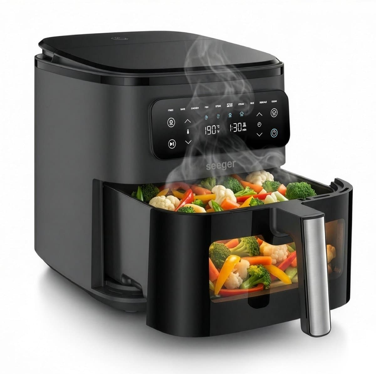 Seeger Airfryer met Stoomfunctie XXL - 7 Liter - SteamFry - Kijkvenster - 8 Programma's - PFAS-vrij - tot 8 Personen — afbeelding 1