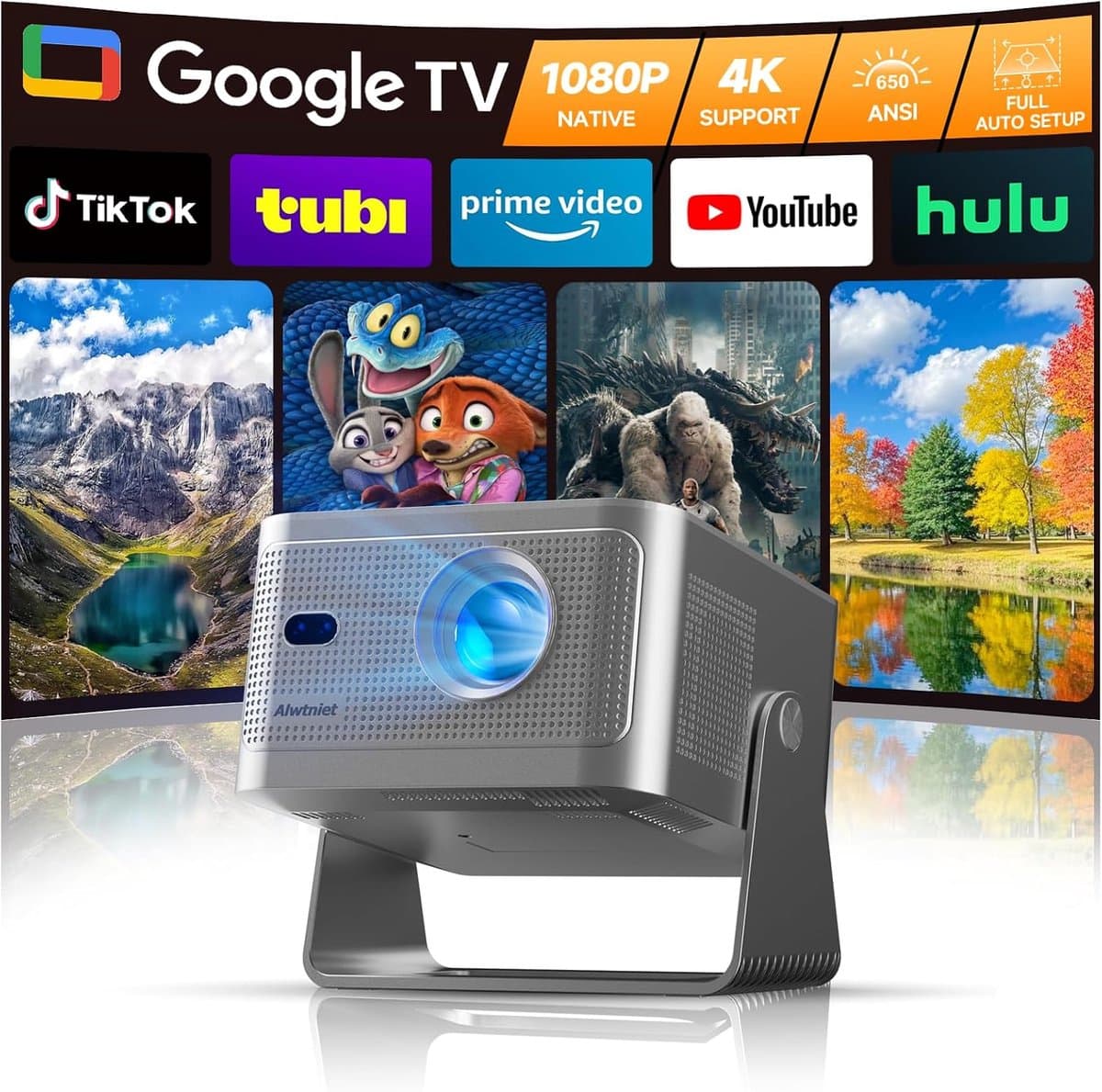 Beamer 4K Ondersteuning – Native Full HD 1080p – Google TV – 650 ANSI – Autofocus – WiFi & Bluetooth — afbeelding 1
