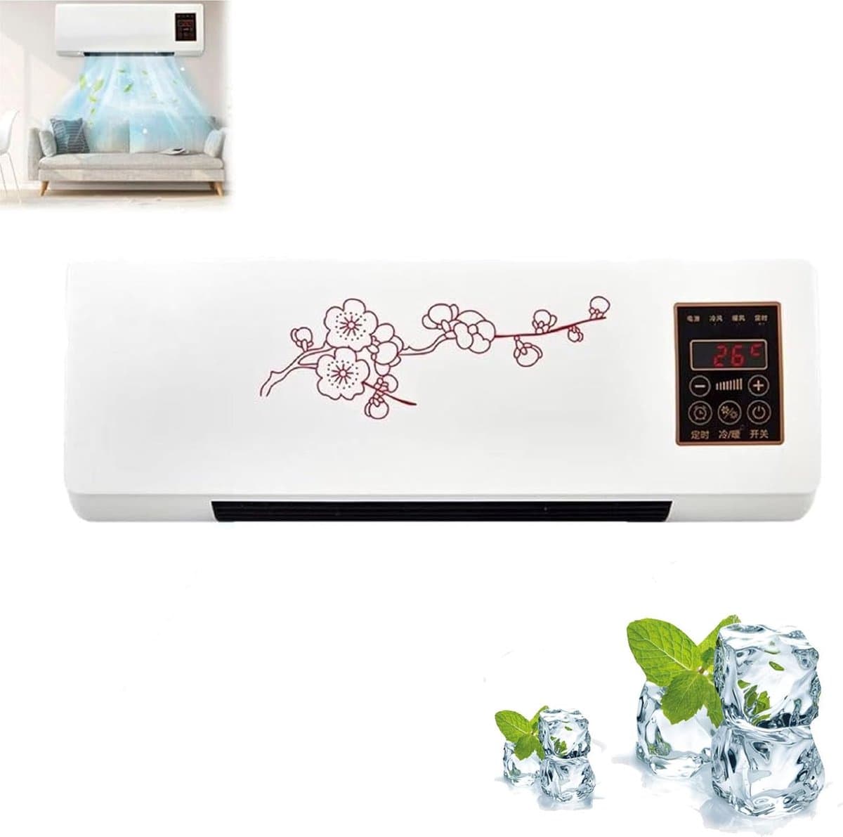 Wand Airco - Mobiele Airco Verwarmingsunit - Ruimte Koelen - Stille Werking - 54x20x12cm - Wit — afbeelding 1