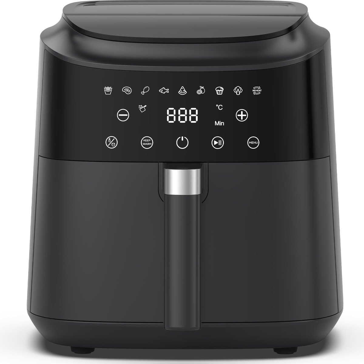 Airfryer - 6L inhoud - 1650W voor snel koken - 9 programma's - LED-display en warmhoudfunctie - metalen binnenzijde - olievrije Heteluchtfriteuse voor gezinsmaaltijden - receptenboek - gemakkelijk schoon te maken — afbeelding 1