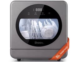 Skoov Mini Vaatwasser met waterreservoir - 5 couverts - 7 wasprogramma's - Kleine smalle vrijstaande afwasmachine - Camping - Grijs