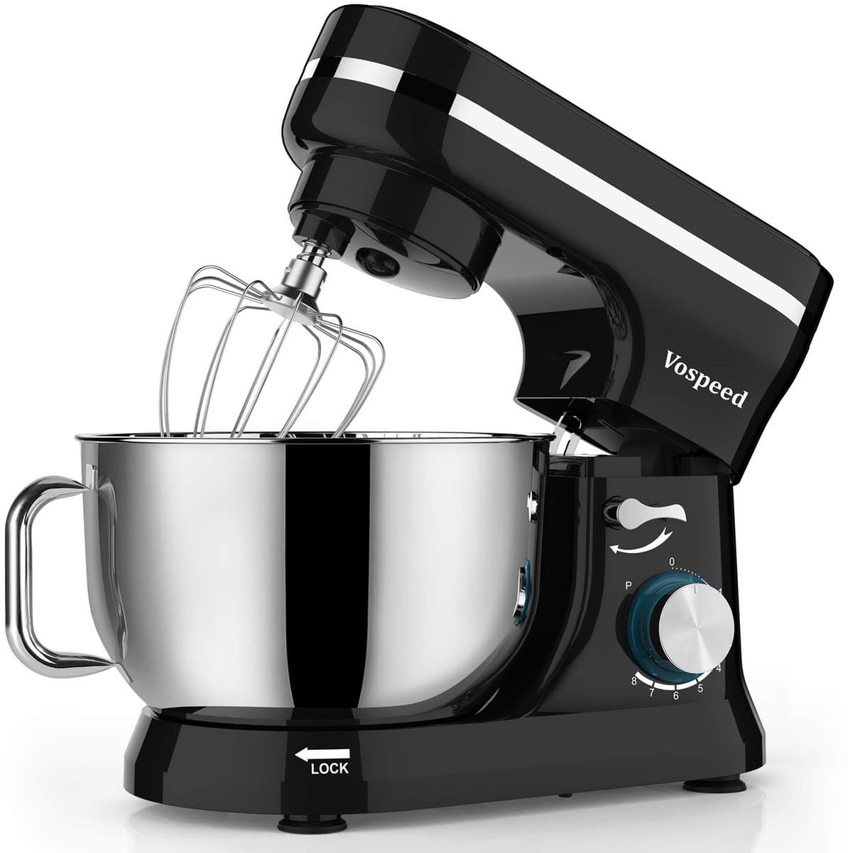 SnelShoppen - Kneedmachine 1000W, 5QT Keukenmachine met Garde en Deeghaak, Roestvrij Stalen Kom, Spatdeksel voor Bakken en Koken, Zwart — afbeelding 1