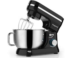 SnelShoppen - Kneedmachine 1000W, 5QT Keukenmachine met Garde en Deeghaak, Roestvrij Stalen Kom, Spatdeksel voor Bakken en Koken, Zwart