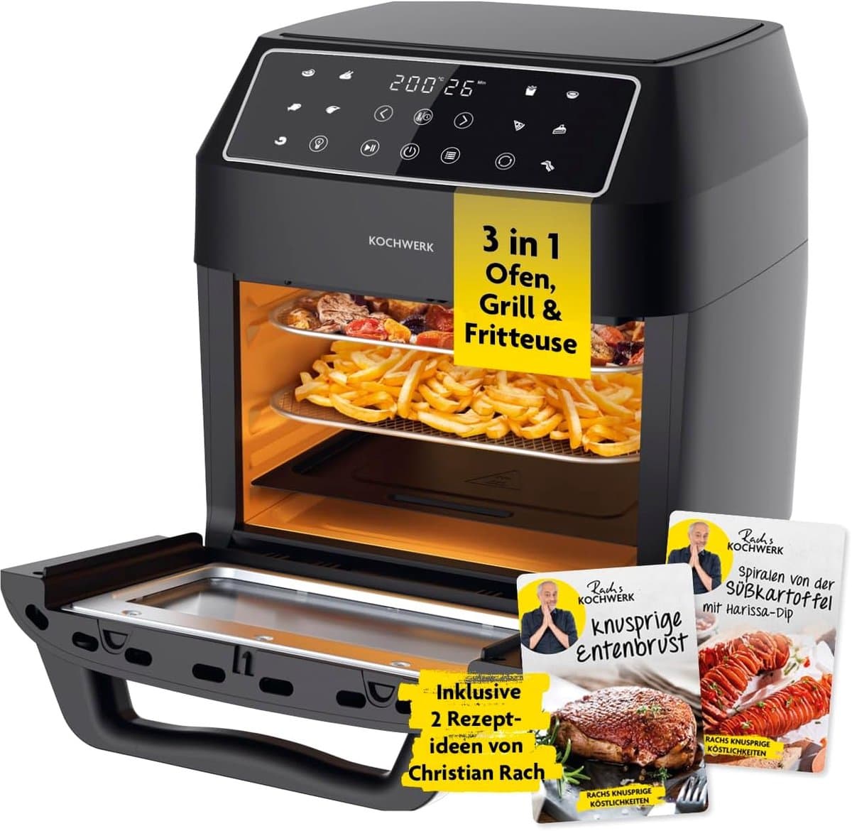 SnelShoppen - Digitale Heteluchtfriteuse 12L met XXL Accessoirepakket, Oven, Grill en Friteuse, Kijkvenster, Touchscreen, Airfryer zonder Olie, 10 Pro — afbeelding 1
