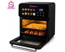 Airfryer XXL 16L 2400W – Heteluchtfriteuse met 10 Automatische Programma's, Touchscreen, Kijkvenster en Binnenverlichting – Olievrije Friteuse voor Bakken, Grillen, Braden en Frituren – Zwart –90177
