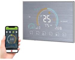 Digitale Thermostaat - Slimme WiFi Regelaar - Temperatuur Beheer - 4.8-inch LCD Kleurenscherm - 12.7 x 4.0 cm - Zilver