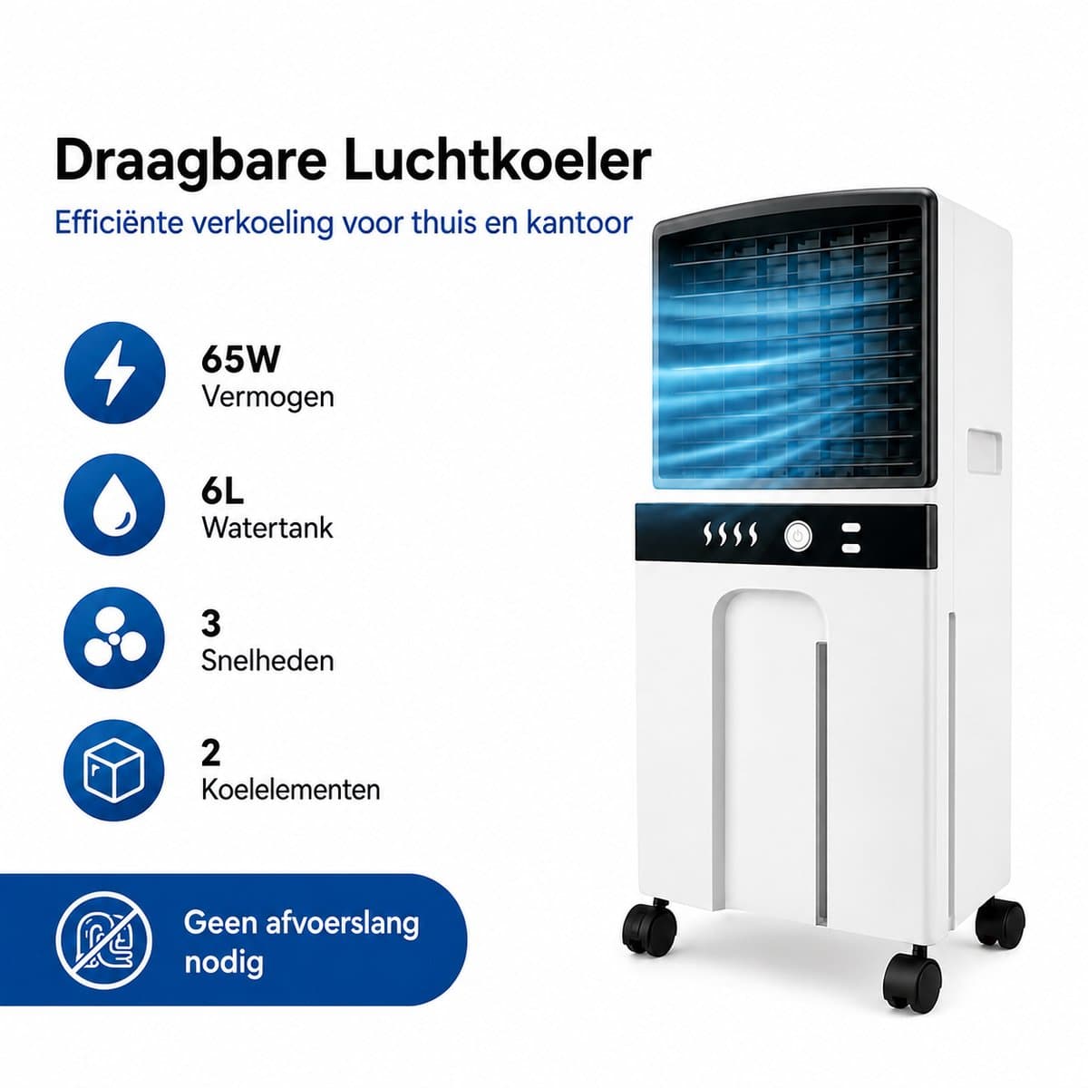 Glowstride - Luchtkoeler - airco - Waterkoelventilator - 6L - 65W - Airconditioner 3 Snelheden - mobiele airco — afbeelding 1