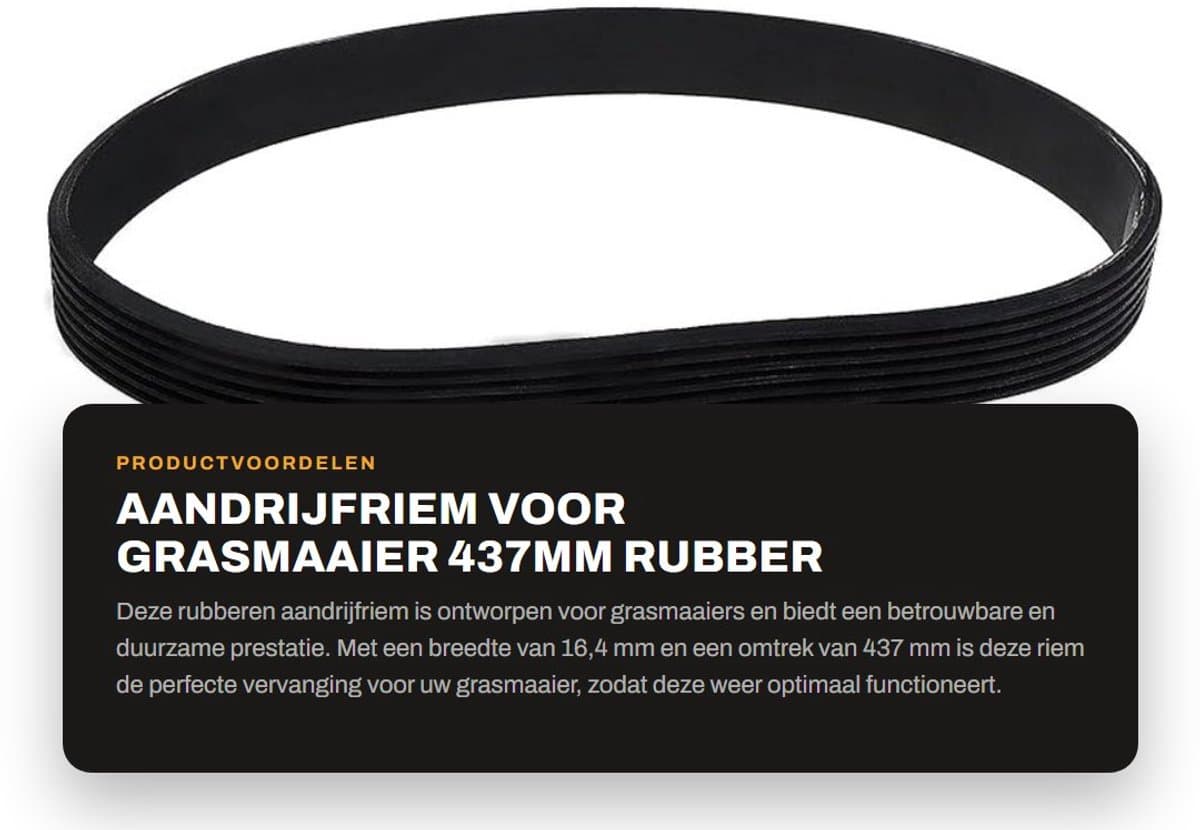 Dailygoods- Aandrijfriem Rubber 16,4mm Breedte - Gesloten Lus - 437mm Omtrek - Compatibel met Spear & Jackson S1334ER - Slijtvast - Duurzaam - Grasmaaier Riem — afbeelding 1