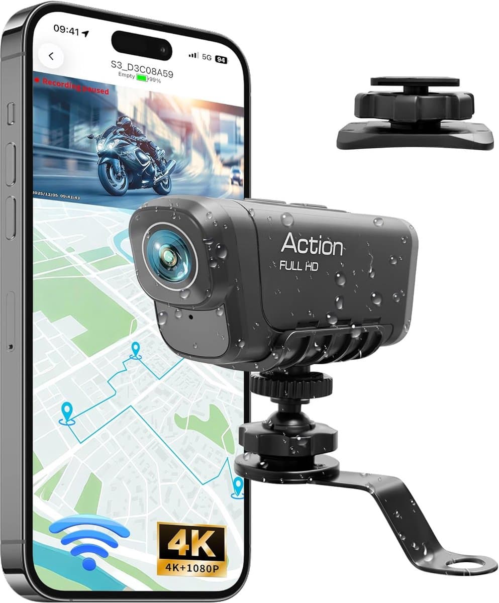 SnelShoppen - Dashcam Motorfiets 4K + 1080P, WiFi Voor- en Achtercamera met GPS, HDR, 6 Uur Batterij, Volledig Waterproof, Nachtzicht, Actiecamera Hel — afbeelding 1