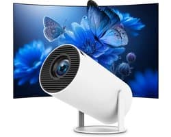 Draagbare miniprojector, ondersteunt 4K en 1080p Full HD, ondersteunt Wi-Fi 6 en Bluetooth 5.0, 180 graden draaibaar, compacte thuisbioscoopprojector met automatische trapeziumcorrectie