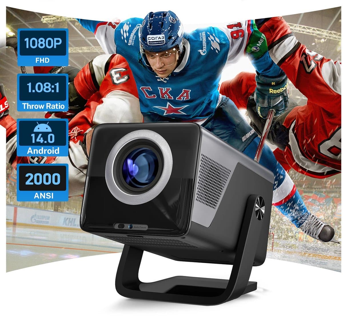 NordHaus Full HD Beamer - Smart Projector met Android 14 - Thuisbioscoop Beamer - 2000 ANSI Helderheid - Wifi 6 en Bluetooth 5.4 — afbeelding 1