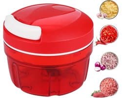 Groentesnijder - Rood - 300 ml - Handmatige Hakmolen met Trekkoord - Voor Groenten en Fruit