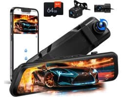 Dashcam voor auto - Zwart - 20 x 15 x 10 cm - Spiegel Dashcam met 9,66 inch IPS-touchscreen en Full HD 2K camera - Voor veilig rijden