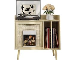 SNJY® Platenspeler Meubel - Platenspeler Kast - LP Houder - Platenhouder - 36,5D x 66B x 64H cm - Lichtbruin