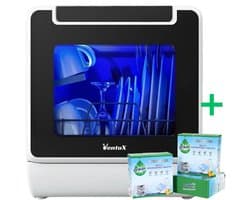 Ventux® Mini Vaatwasser Incl. App – 8 Programma’s – 2-4 couverts - Vaatwasser Vrijstaand Voor Camping - 900 Watt Afwasmachine – 42,5 x 42,8 x 45,8 cm - Wit