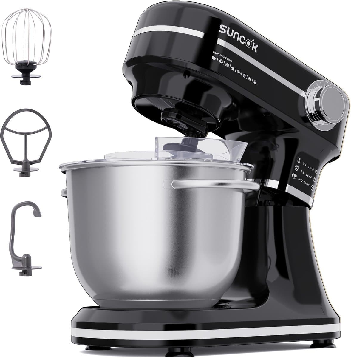 SUNCOK Keukenmixer, krachtige motor van 1500 W, met twee roestvrijstalen mengkommen (4,5 l en 5,5 l), multifunctionele deeghaak, geschikt voor bakken en kneden van deeg. — afbeelding 1