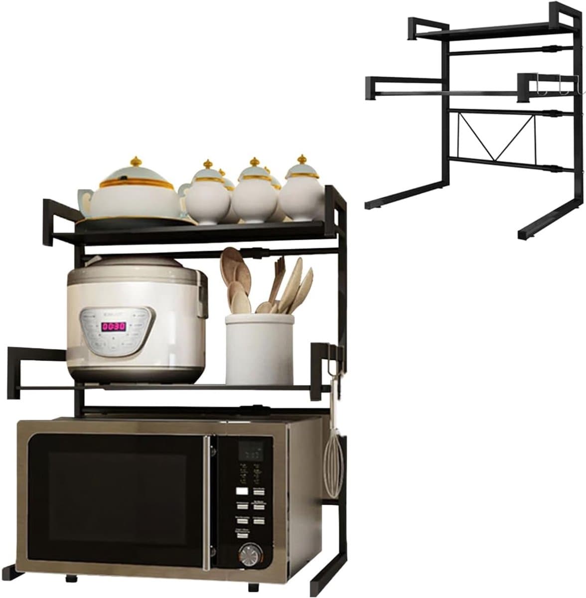 SnelShoppen - Aanpasbare Magnetron Kast - Keuken Rack - Keuken Plank - Keuken Opbergruimte - Verstelbare Magnetron Stand - Oven Rek - Metaal - Zwart — afbeelding 1