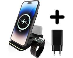 3 in 1 Foldable Wireless Charger geschikt voor Apple iPhone / Apple Watch / AirPods - Oplader draadloos - iPhone Oplader met kabel - USB A naar USB C - Opvouwbaar Docking station - Vouwbaar Oplaadstation - GSM lader Qi station met adapter