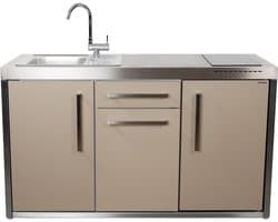 Minikeuken BeNeLux Stengel MO150 S voorgemonteerde metalen outdoor keuken met koelkast - inductie kookplaaat - water en electriciteits aansluiting inclusief alle toebehoren Zand kleur - matt