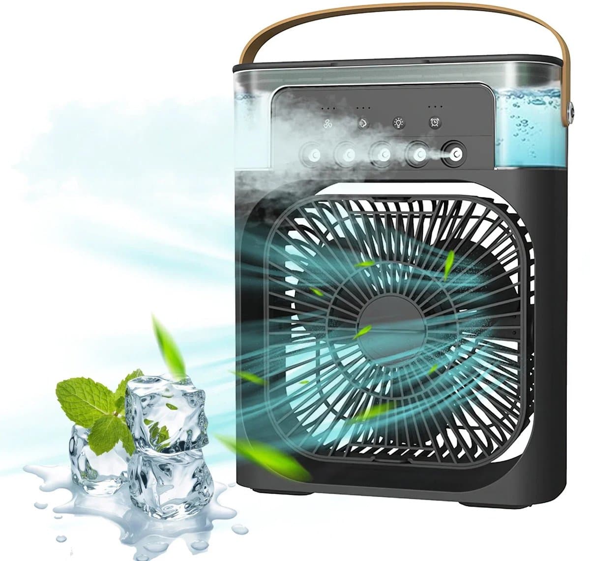 Ventilator met luchtbevochtiging - Draagbare Airconditioner - Verneveling Functie - Mini Koelspray - Luchtbevochtiger - Timer functie - LED verlichting - 7 kleuren - Energie besparing - Bureau - Kantoor - Thuis - Verkoeling Effect — afbeelding 1