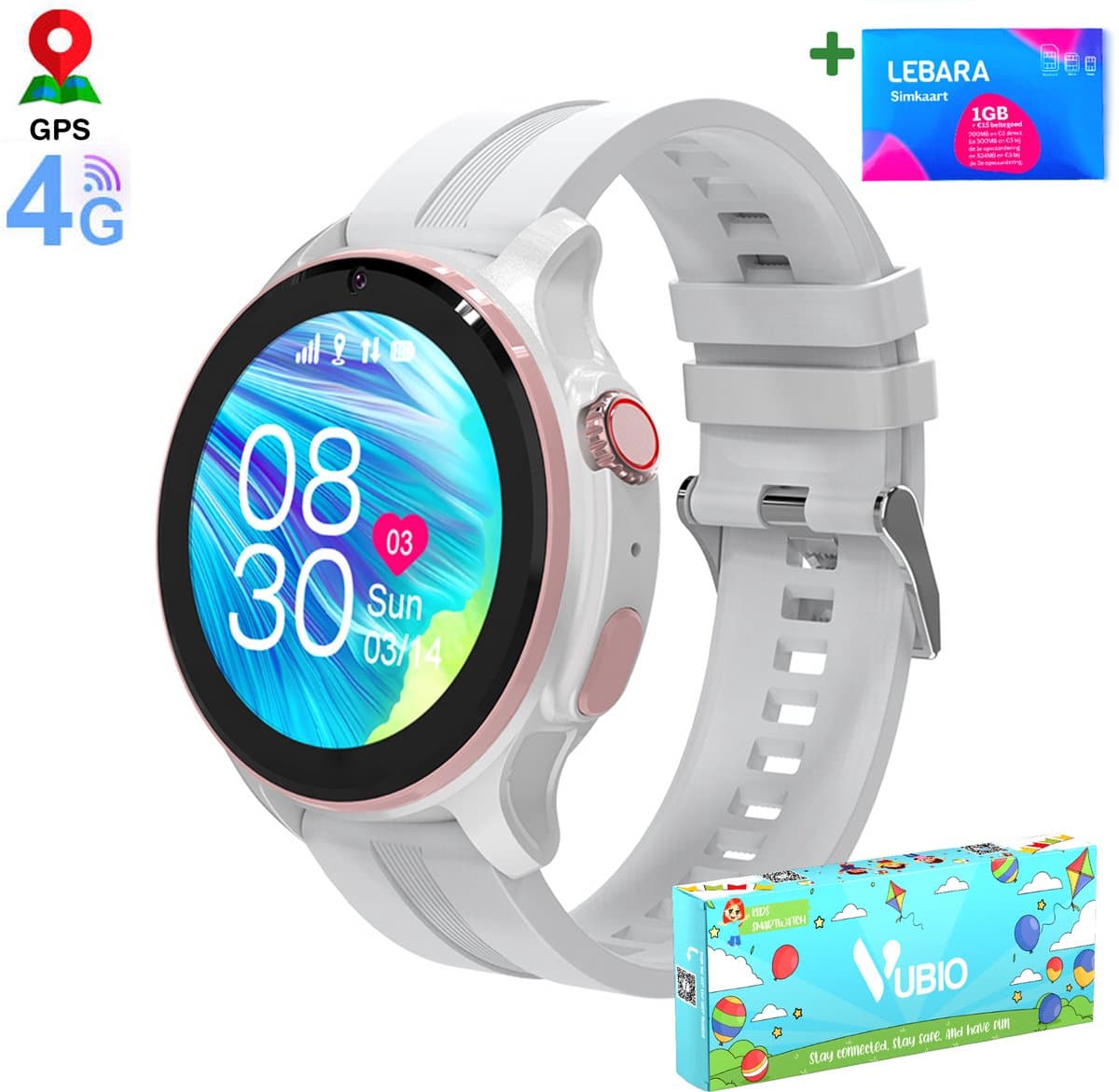 VUBIO 4G Kinder Smartwatch L1 - GPS - Incl. SIM - Videobellen - Wit — afbeelding 1