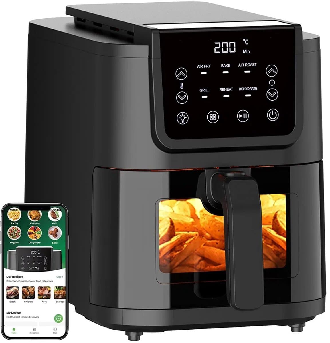 Boleen - 6 In 1 Friteuse En Broodrooster - Broodroosters - Friteuse 5 Liter - 1500W - Snelle Luchtcirculatie - Led Touchscreen — afbeelding 1