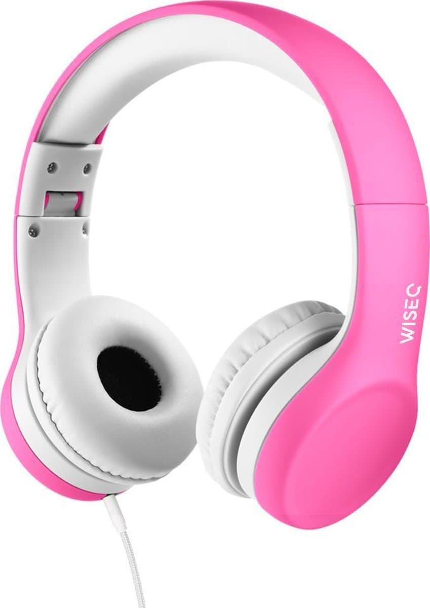 WiseQ Junior Kinderkoptelefoon met Draad – Koptelefoon Meisje – Koptelefoon Kind vanaf 3 Jaar – Hoofdtelefoon met Kabel – 85 dB Volumebegrenzer – Opvouwbaar – Met Stickers – Roze — afbeelding 1