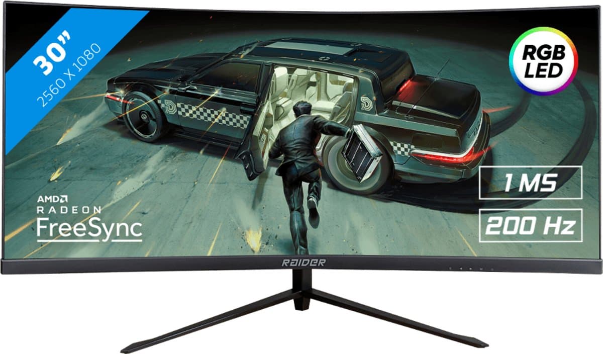 RAIDER Ultra Wide Gaming Monitor - Curved, 30 inch, 200Hz, 1 ms - 2560x1080 — afbeelding 1