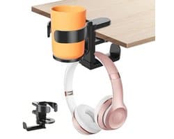 2-in-1 Bureau Organizer met Hooftelefoon- en Bekerhouder - Ondertafel Zijopslag zonder Boren