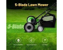 Handgrasmaaier – Handmaaier – Kooimesmaaier – Duwgrasmaaier – Gazonmaaier – 50,8 cm Maaibreedte – 9 Instelbare Maaihoogtes – 65-Mangaan Stalen Messen – Met Opvangzak – Groen