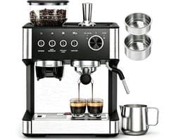 Espressomachine met geïntegreerde Bonenmaler - 20 Bar - 30 Maalstanden - 2,3L Watertank - 270g Bonenreservoir - Melkopschuimer - Zelfreinigend - Cold Brew - Voor Thuis en Kantoor