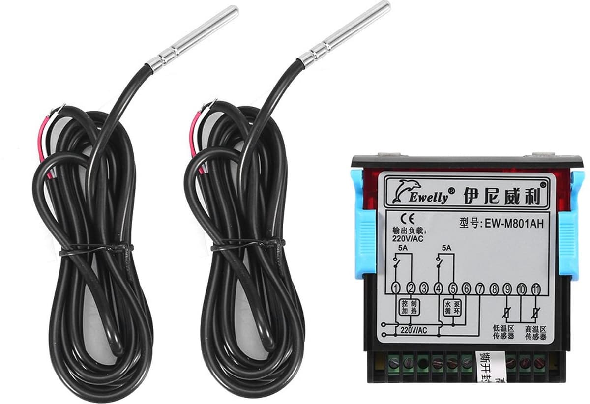 AC 220 V 5A universele digitale temperatuurverschilregelaar differentiaalregelaar dimmer thermostaat snelheidsregelaar met sensorsonde voor zonneboiler — afbeelding 1