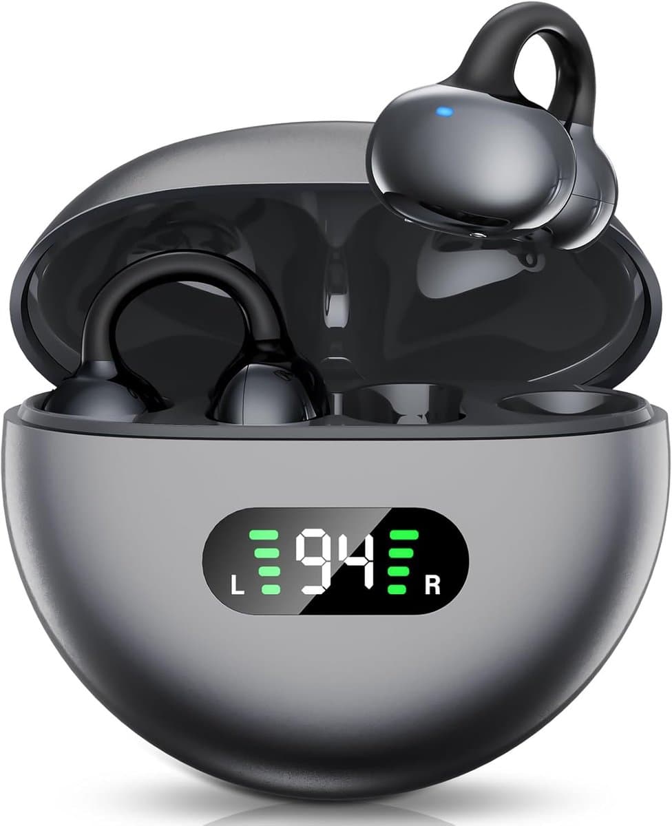 Clip-On Bluetooth Earbuds,Open-Ear Sports Headphones,Wireless bone conduction earphones,Innovative Earhook Design for Fitness,180 hours standby time, Secure Fit, Water and Dust Resistant (Black) — afbeelding 1