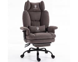 Dowinx Gamingstoel - Ergonomische Bureaustoel - Grote Bureaustoel - Ademende Stof en Flueel - Met Voetensteun en Verstelbare Rug - Bureaustoel Gaming chair - Grijs