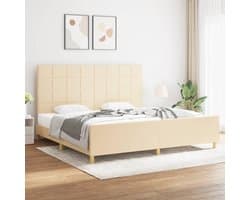 Bedframe met hoofdeinde, crèmekleurig, 200 x 200 cm, stoffen bed voor slaapkamer, hotel, logeerkamer, slaapkamer, logeerkamer