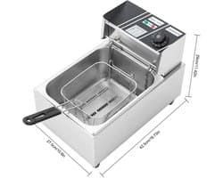 Friteuse - 6L – Frituurpannen - 2500W – Elektrische - RVS – Temperatuurregeling – Voor Thuis - en Horeca – Incl. Frituurmand - Lichtgrijs