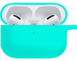 Hoesje - Geschikt voor Apple AirPods Pro 2 - Siliconen Hoes met Clip - Silicone Case Cover - Mintgroen