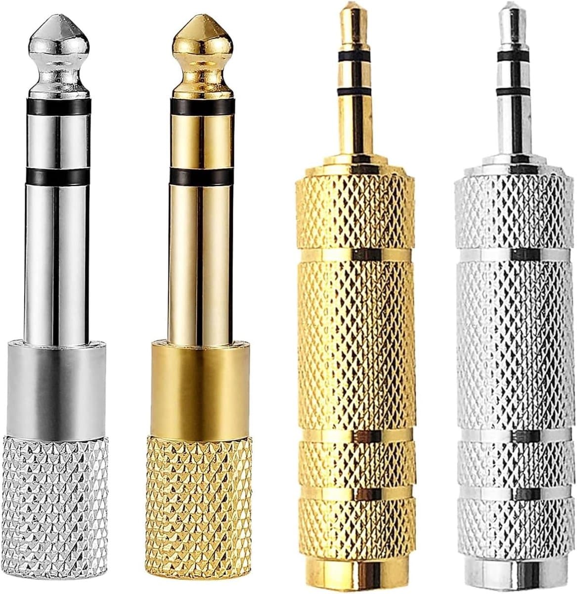 Set van 4 Hoofdtelefoon Adapters - Hoofdtelefoon Adapter - Goud-Gecoate Hoofdtelefoon Adapter - Hoofdtelefoon Audio Converter voor Telefoons - Computers en Andere Apparaten - Goud - Zilver — afbeelding 1