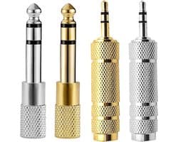 Set van 4 Hoofdtelefoon Adapters - Hoofdtelefoon Adapter - Goud-Gecoate Hoofdtelefoon Adapter - Hoofdtelefoon Audio Converter voor Telefoons - Computers en Andere Apparaten - Goud - Zilver