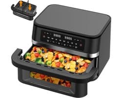Heteluchtfriteuse XXL - Dubbele Kamer - Gezond Koken - Flexibele Zones - 11 Liter - Zwart