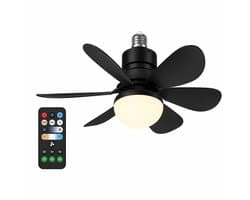 Pelor Plafondventilator met Verlichting E27 - LED Ventilatorlamp met Afstandsbediening - 3 Snelheden - 52 Inch - Zwart