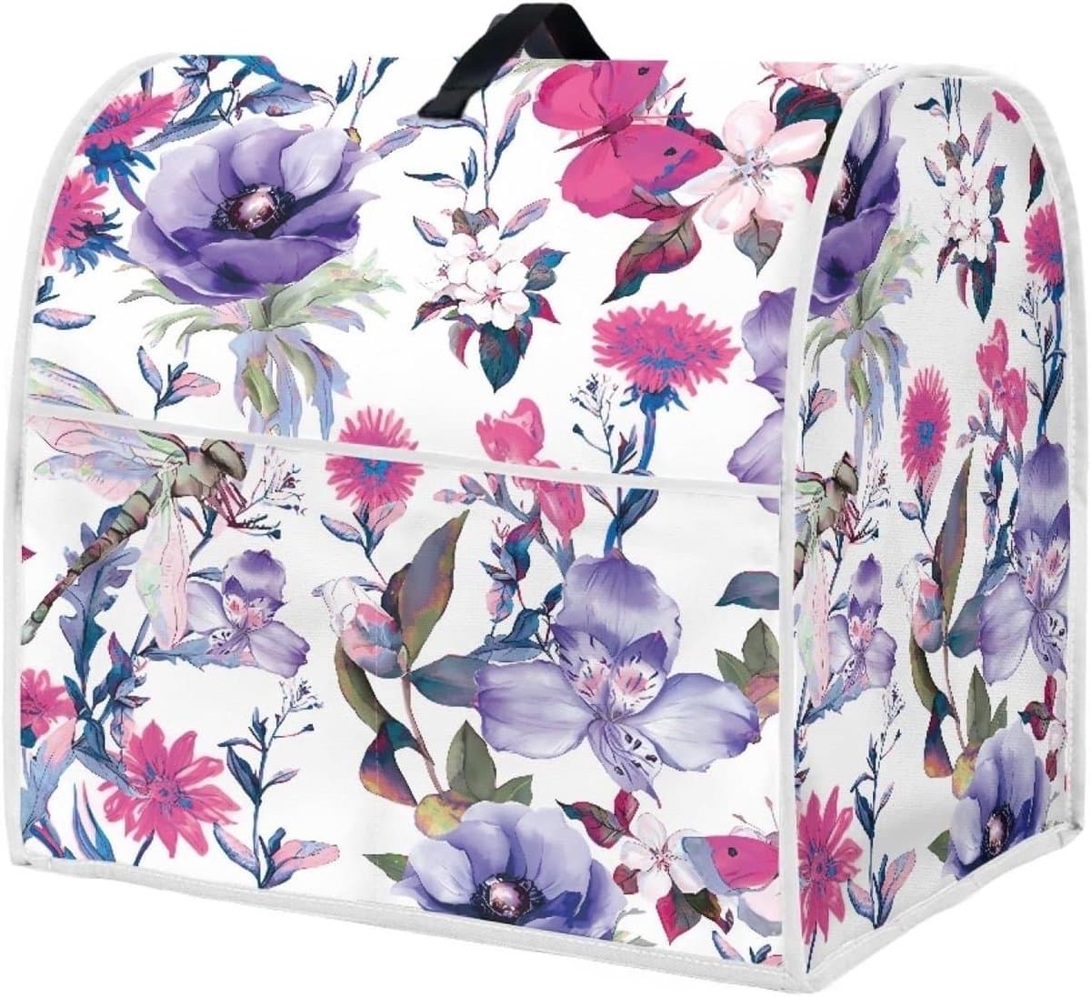 Mixerhoes Bloemenprint - Keukenmachine Cover - Keuken Apparaat Beschermen - Met Handige Zakken - 435x275x375 cm - Paars — afbeelding 1