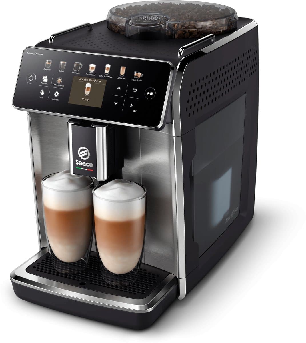 Saeco GranAroma SM6585/00 - Espressomachine - 16 Soorten Warme Drankjes - Zilver / RVS - + AquaClean Filter — afbeelding 1